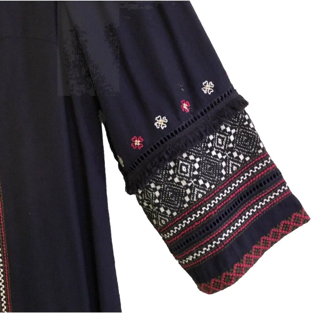 Anthropologie Akemi + Kin Tessa Dress Womens Sz 8 Navy Embroided Boho Festival